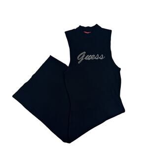 Guess Crystal Embellished Ribbed Knit Bodycon Y2K Midi Dress Women's Size L